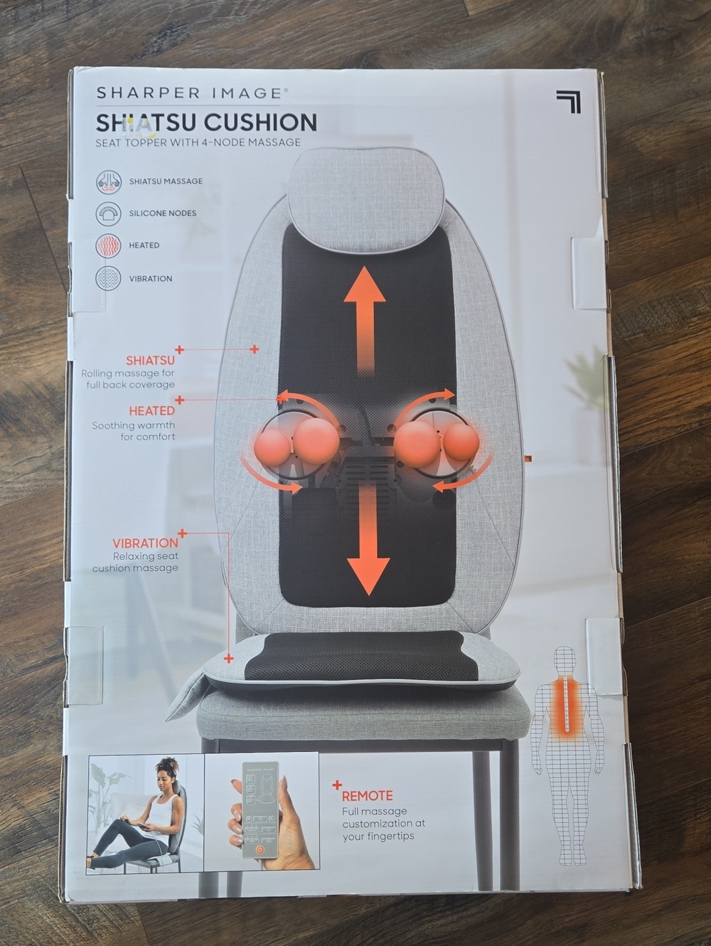 Sharper Image Massage Seat Topper 4-Node Shiatsu W/Heat & Vibration
